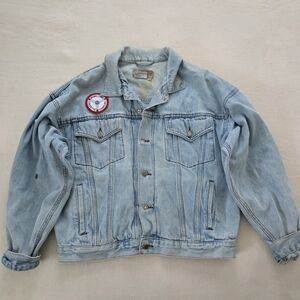 Vintage Wrangler Hero Light Wash Denim Jacket Corvette Patch Eagle Large